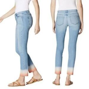 J Jill Authentic Fit Cropped Light Wash Pink/White Hem Size 8